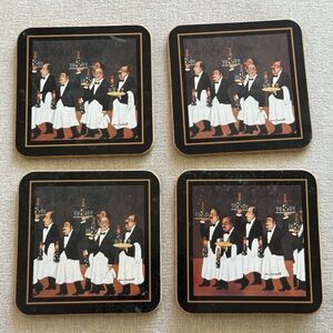 GUY BUFFET LES GARCONS PERRIER CHAMPAGNE 4 COASTER SET Vintage RARE